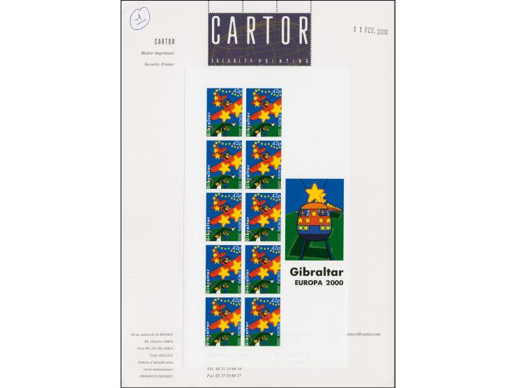 Stars & Airplane 42p, four imperf proofs, sheet of 10 as issued except without Royal Cypher mounted on Cartor presentation ca