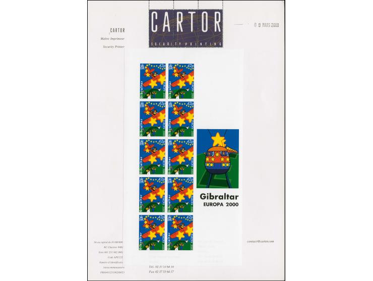 Stars & Airplane 42p imperf proof sheet of 10 as issued (with Royal Cypher) mounted on Cartor presentation card