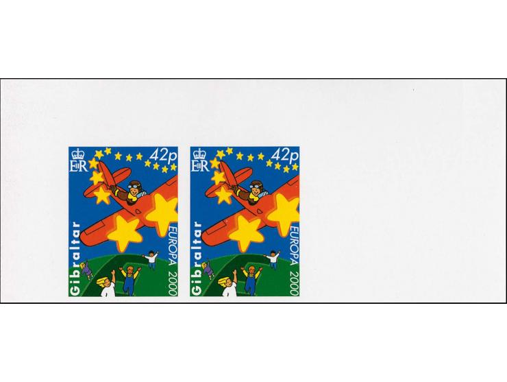 Stars & Airplane 42p, two imperf proof pairs as issued (with Royal Cypher) mounted on Cartor presentation card