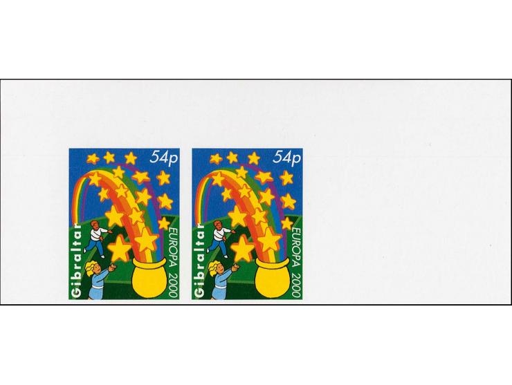 Stars & Rainbow 54p, three imperf proof pairs as issued except without Royal Cypher mounted on Cartor presentation card