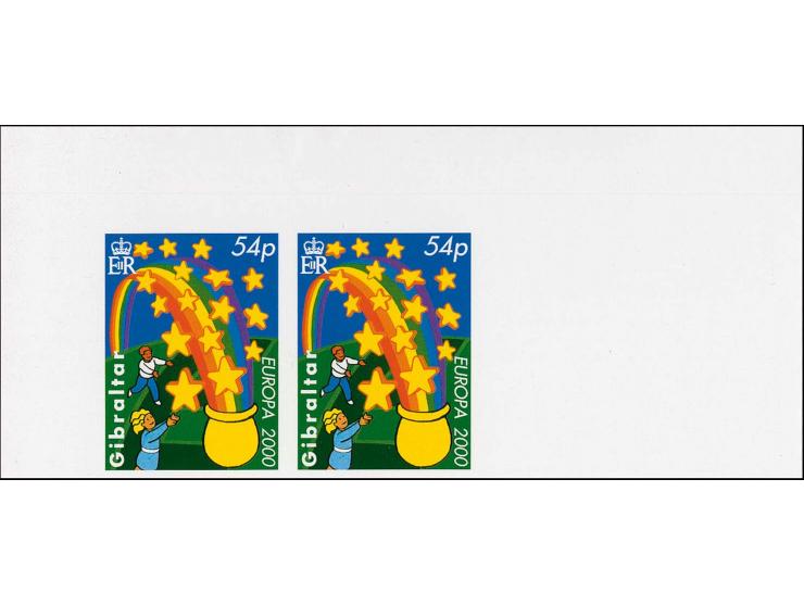 Stars & Rainbow 54p, two imperf proof pairs as issued (with Royal Cypher) mounted on Cartor presentation card