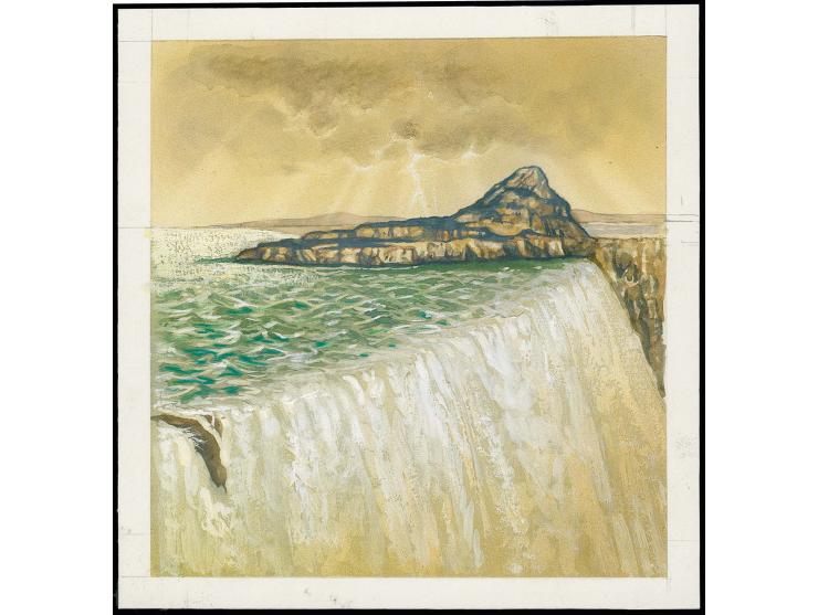 Waterfall - Original water colour artwork by Christian Hook (Design by Stephen Perera) as used for 5p design, on card image s