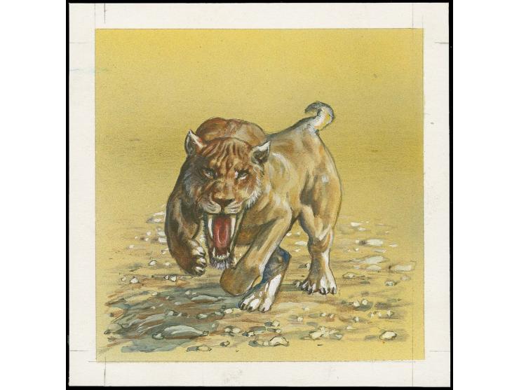 Sabre-Tooth Tiger - Original water colour artwork by Christian Hook (Design by Stephen Perera) as used for 5p design, on card