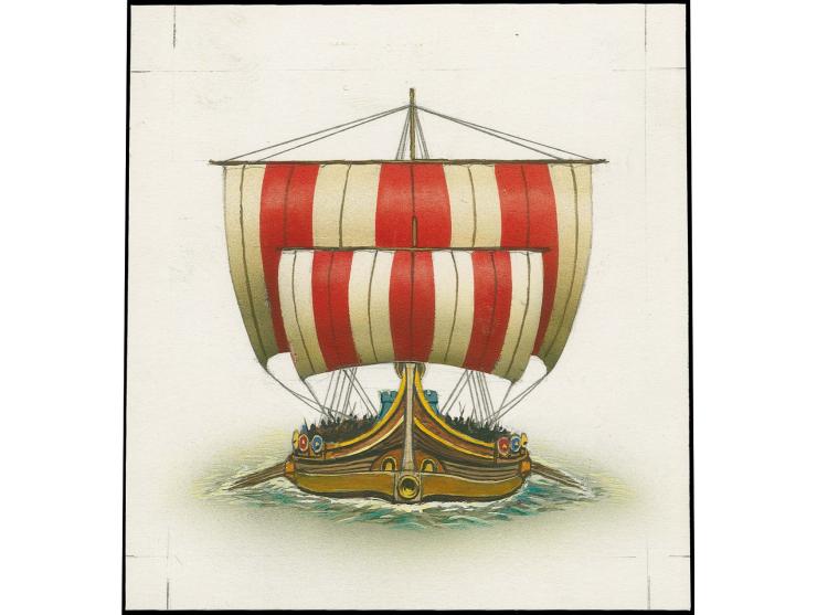Roman Warship - Original water colour artwork by Christian Hook (Design by Stephen Perera) as used for 5p design, on card ima
