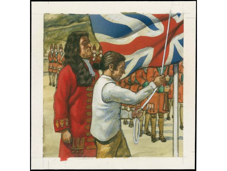 Admiral George Rooke & Union Jack - Original water colour artwork by Christian Hook (Design by Stephen Perera) as used for 5p