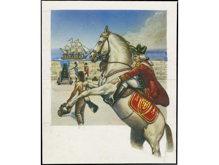 General Eliott & the Great Siege - Original water colour artwork by Christian Hook (Design by Stephen Perera) as used far 30p