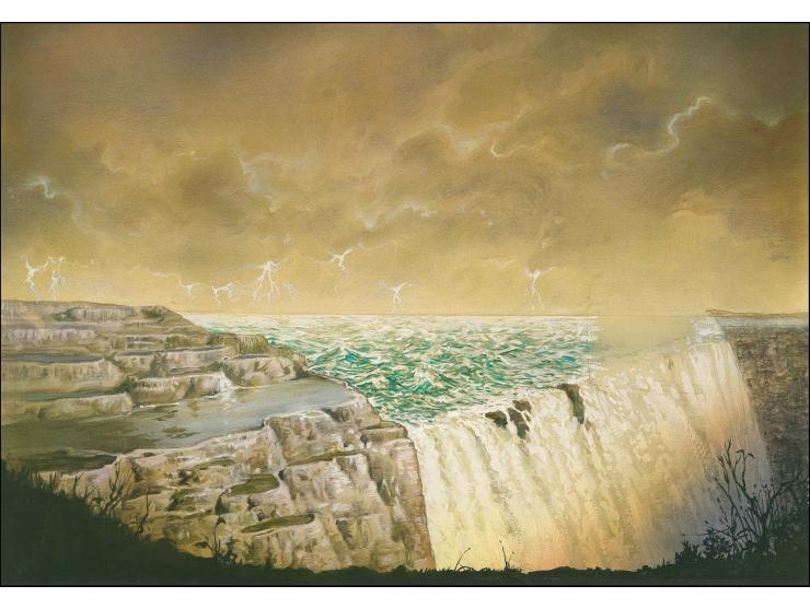 Waterfall - Original water colour artwork by Christian Hook (Design by Stephen Perera) as used for background of booklet pane