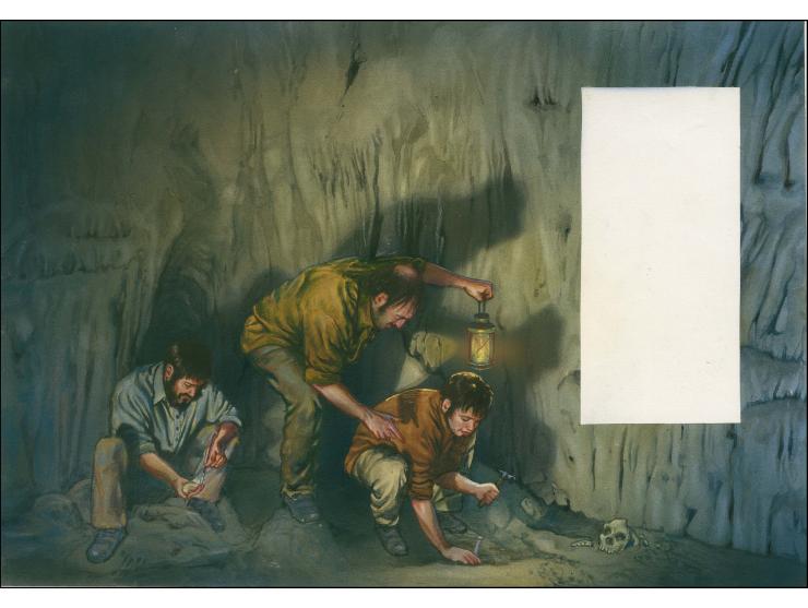 Neanderthals - Original water colour artwork by Christian Hook (Design by Stephen Perera) as used for background of booklet p