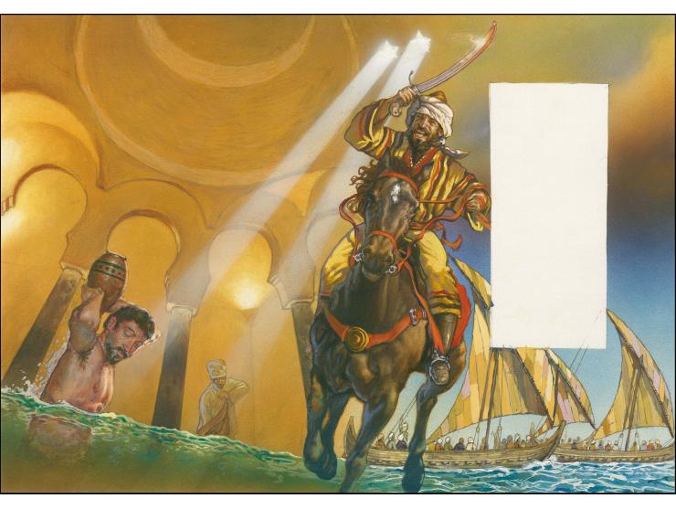 Arabs - Original water colour artwork by Christian Hook (Design by Stephen Perera) as used for background of booklet pane on 