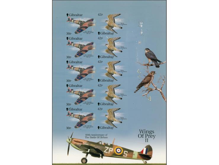 Imperf Cromalin proof sheet containing 5 se-tenant pairs showing the Spitfire 30p & male Merlin 42p, mounted on House of Ques