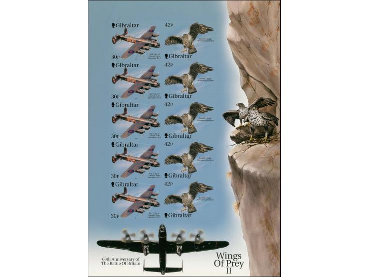 Two imperf Cromalin proof sheets containing 5 se-tenant pairs showing the Lancaster 30p & Eagle 42p, mounted on House of Ques
