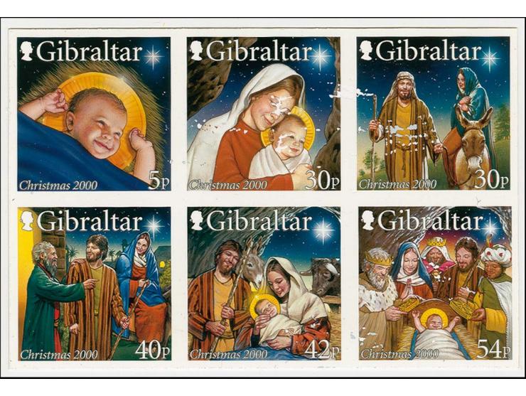 Two Imperf Cromalin proofs of the se-tenant block of 6 as issued mounted on House of Questa card with approval signatures, so