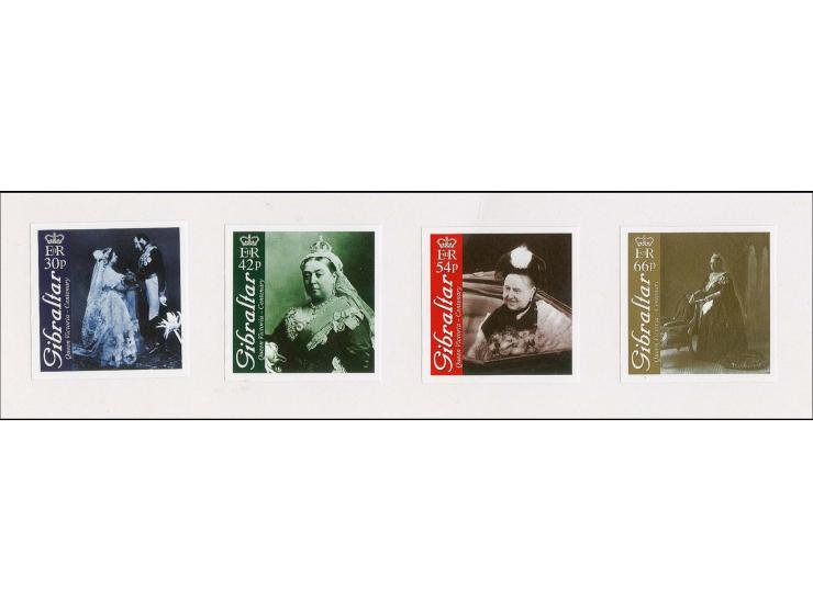 Imperf proof set of 4 as issued except without imprint date mounted on Cartor presentation card plus issued set