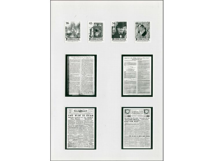 Two imperf Cromalin proofs of set of 4 values in black & white as issued plus 4 label proofs (twice stamp size as used for in