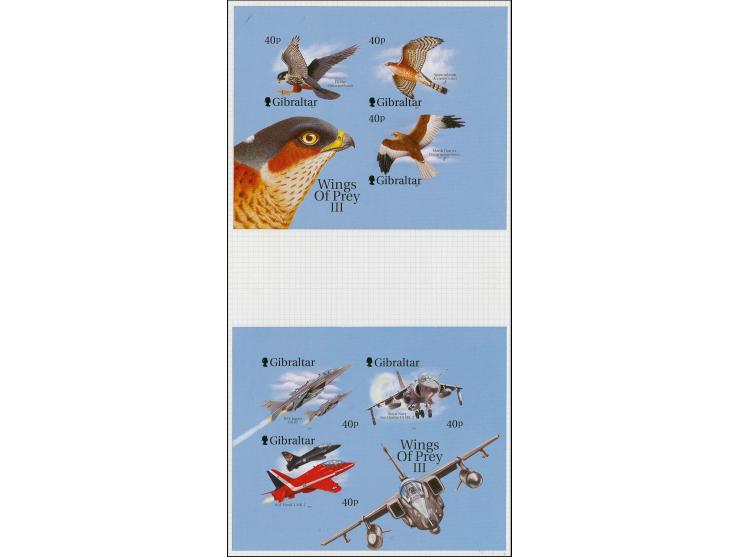 Imperf proof set of 2 m/sheets each containing 3 x 40p bird or Aircraft values as issued (blue background) mounted on House o