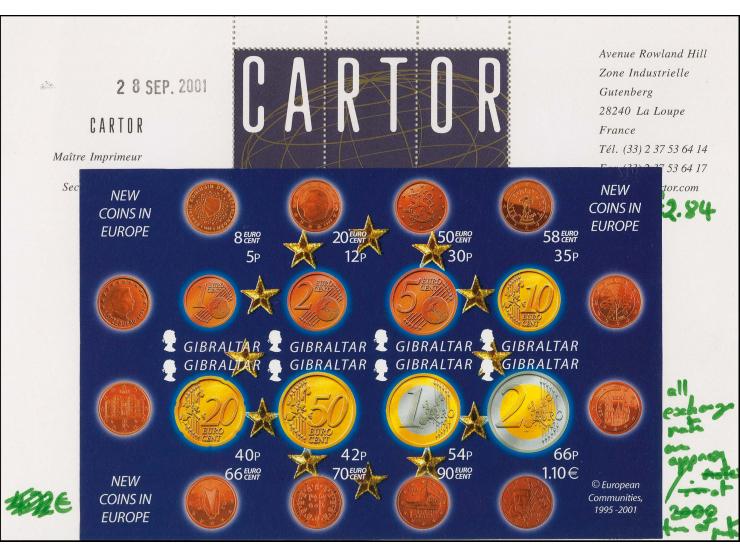 Imperf proof of m/sheet as issued mounted on Cartor proof card with various notations in green