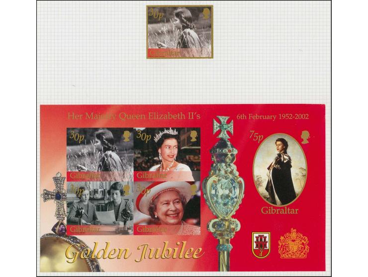 Imperf proof of 1 x 30p value and m/sheet as issued except gold Silhouette has ribbons, text is smaller below Gibraltar and i