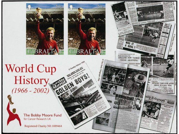 Six imperf proof pairs of 30p value (Bobby Moore holding trophy) as issued unmounted mint