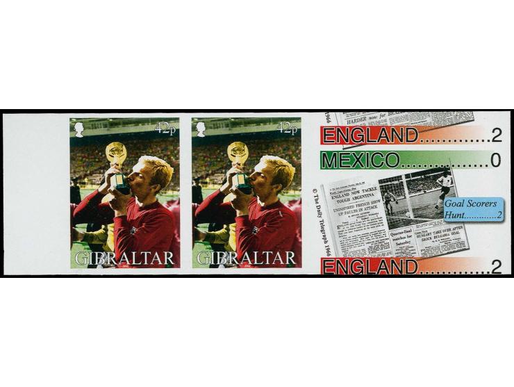 Six imperf proof pairs of 42p value (Bobby Moore kissing trophy) as issued unmounted mint