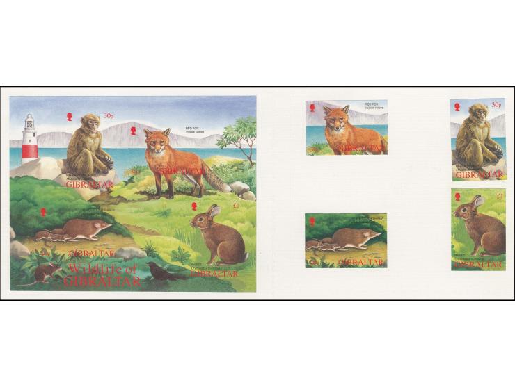Imperf proof set of 4 plus m/sheet as issued except country name is without black outline, mounted in BDT folder