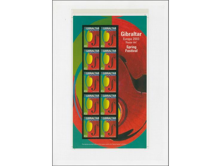 Spring Festival 40p imperf proof sheet of 10 as issued except margins shown in black with white imprint date, mounted in De L