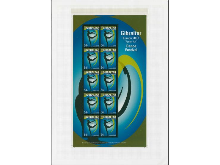 Dance Festival 54p imperf proof sheet of 10 as issued except margins shown in black with white imprint date, mounted in De La