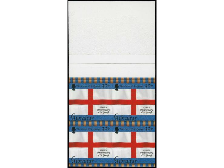 Flag 30p, four imperf proof marginal blocks of 4 as issued mounted on part De La Rue card.