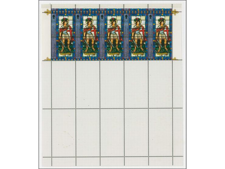 St George & the Dragon £1.20, two imperf proofs as strip of 5 as issued with transparent overlay showing perforation pattern 