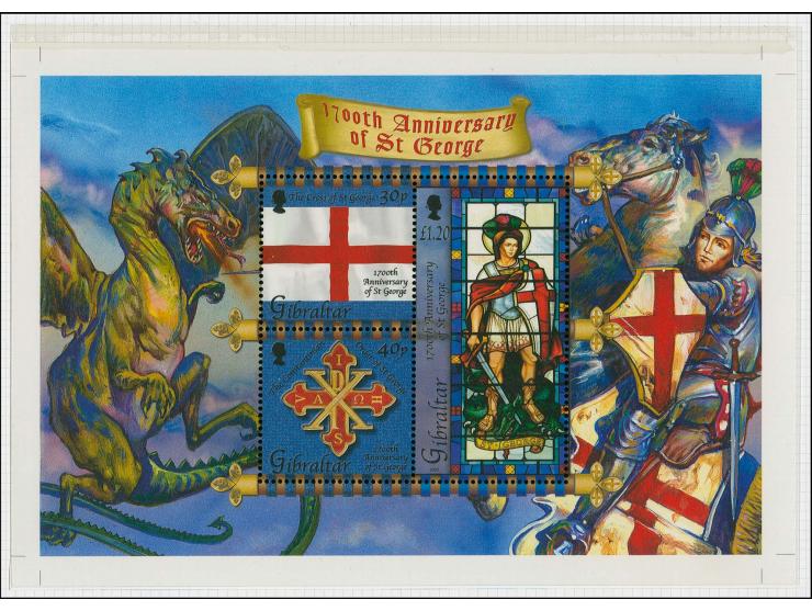 Four imperf proofs of m/sheet as issued with transparent overlay showing archive = 18 perforation pattern mounted in De La Ru