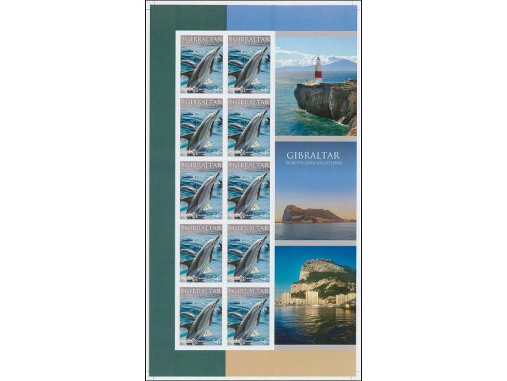 Dolphins 54p, two imperf proof sheetlets of 10 as issued, mounted on De La Rue card