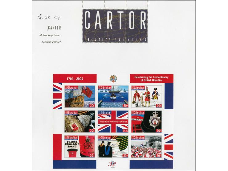 Three imperf proofs of sheetlets of 9 as issued mounted on Cartor presentation card