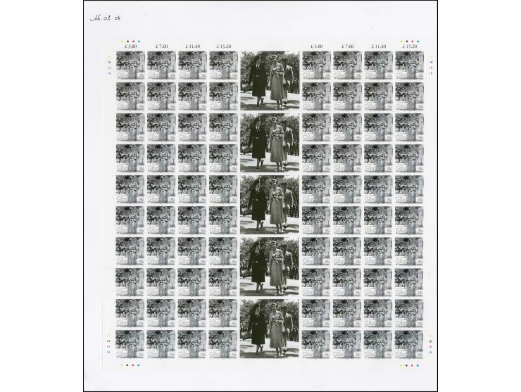 38p value - the complete imperf sheet of 80 (two panes of 40 divided by twice stamp size labels), as issued except 1954 omitt