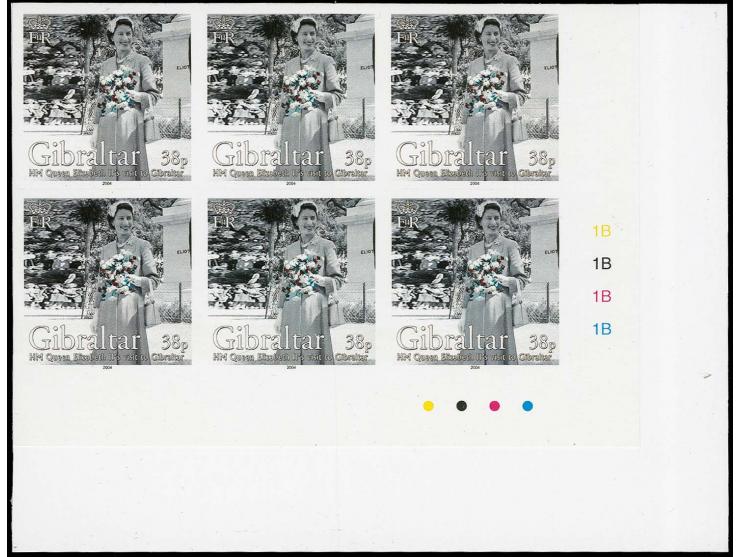 38p value - Imperf, three corner block of 6 from lower right corner of sheet, as issued except 1954 omitted from inscription,