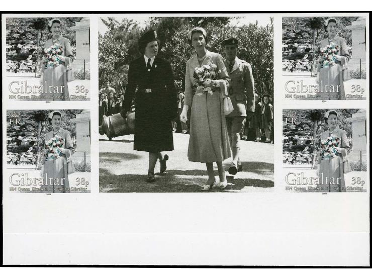 38p value - six imperf inter-paneau gutter block of 4 plus twice stamp-size label as issued except 1954 omitted from inscript