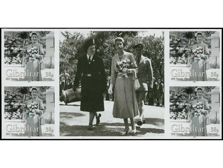 38p value - nine imperf inter-paneau gutter block of 4 plus twice stamp-size label as issued except 1954 omitted from inscrip