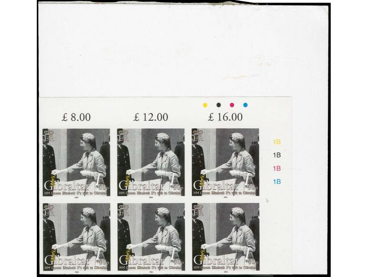 40p value - three imperf corner block of 6 from upper right corner of sheet, as issued except 1954 omitted from inscription, 