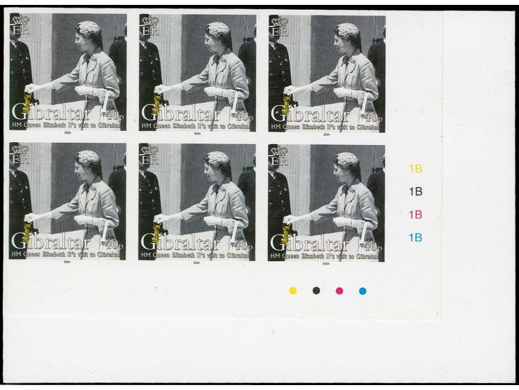 40p value - three imperf corner block of 6 from lower right corner of sheet, as issued except 1954 omitted from inscription, 