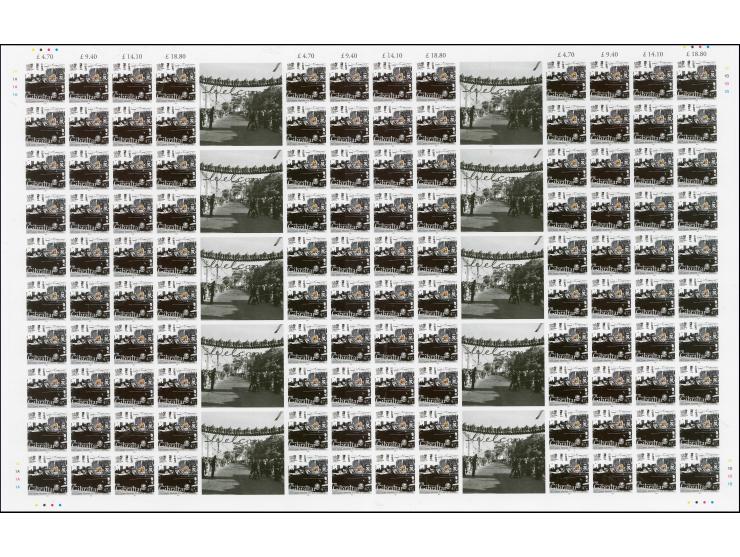 47p value - The complete imperf sheet of 80 (two panes of 40 divided by twice stamp size labels), as issued except 1954 omitt