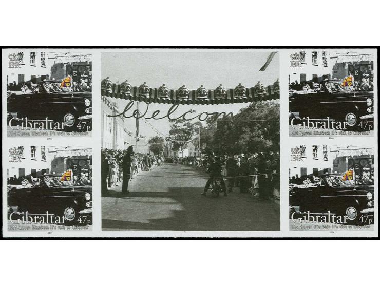 47p value - nine imperf inter-paneau gutter blocks of 4 plus twice stamp-size label as issued except 1954 omitted from inscri