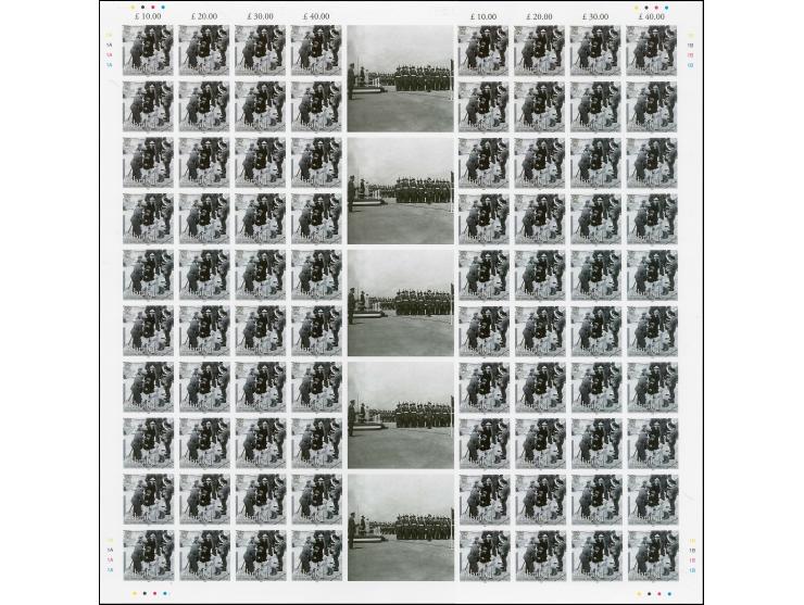 £1 value - The complete imperf sheet of 80 (two panes of 40 divided by twice stamp size labels), as issued except 1954 omitte