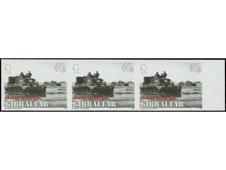 40p value Cruiser Tank - Imperf marginal strip of 3 as issued, unmounted mint