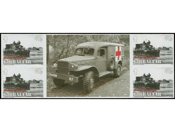 40p value Cruiser Tank - six imperf inter-paneau gutter blocks of 4 plus twice stamp-size label as issued, unmounted mint