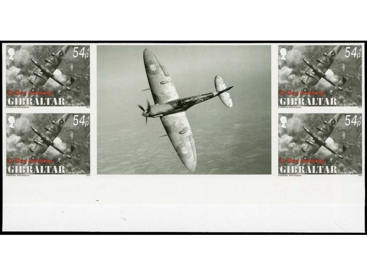 47p value HP Halifax - four imperf infer-paneau gutter blocks of 4 plus twice stamp-size label as issued except denominated 5