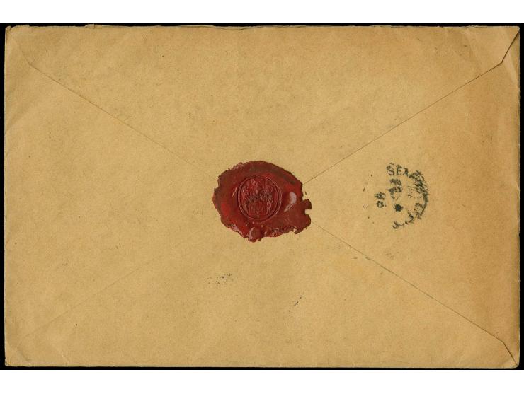 1898, registered quadruple rate cover from Cologne to the German Consul at Bushire with Sea Post Office cds. on reverse; one 