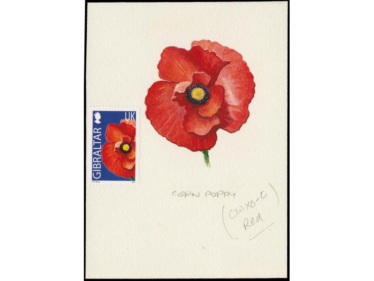 Corn Poppy - Original water colour artwork by Antonia Enthoven after a design by Anselmo Torres as used for 28p (UK) definiti
