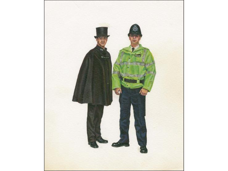 Police - Original water colour artwork by Sean Matto (local artist) submitted for 38p value but not used, on card approx 110 