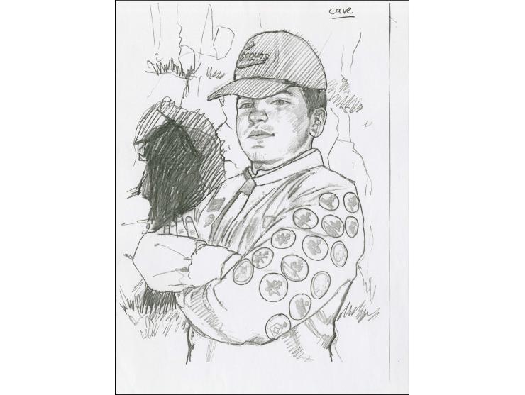 Modern Scout - Original hand drawn pencil sketch by Christian Hook (Design by Stephen Perera) the basis for the design used f