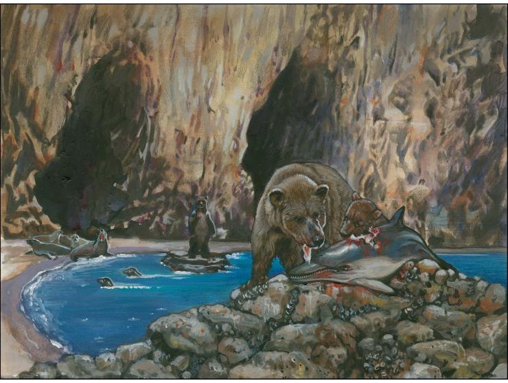 Bear & Cub - Original hand painted artwork by Christian Hook (Design by Stephen Perera) as used for the 8p stamp and booklet 