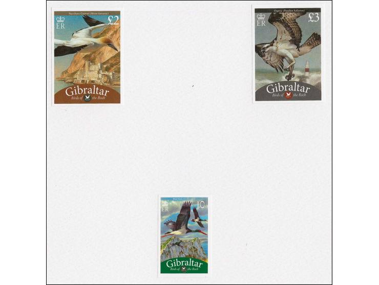 Stork 10p, Northern Gannet £2 & Osprey £3 the set of 3, three imperf proofs mounted in Cartor Proof folder, as issued designs