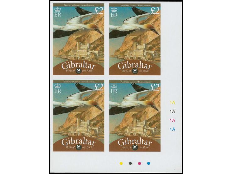 Northern Gannet £2 - two imperf SE proof blocks of 4 with plate numbers and check-dots unmounted mint